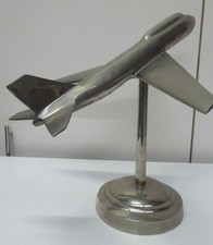VINTAGE HEAVY CAST METAL  AEROPLANE JET PLANE ON CHROME STAND DESK SCULPTURE ART