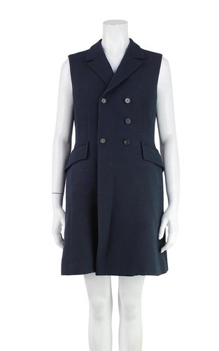 Abito originale Christian Dior blu navy lana senza maniche blu navy taglia FR42 L