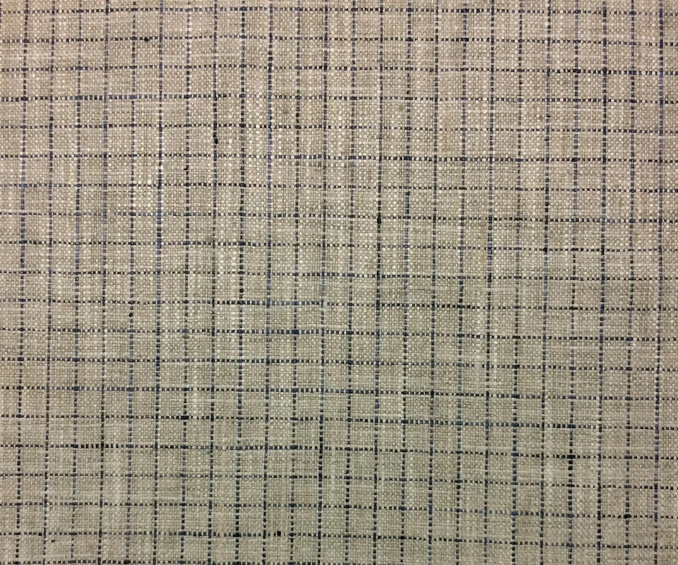 Ballard Designs Blake Indigo Blue Flax Tattersall Plaid Fabric by The Yard 54"w