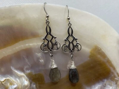 Pendientes araña Art Nouveau y Labradorita de plata (13) Foto 1 de 4