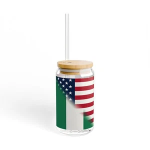 Nigerianische Amerikanische Flagge Nigeria USA Sipper Glas, 16oz - Bild 1 von 5