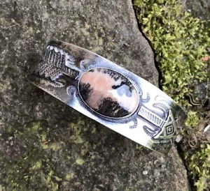 De colección 1930 NAVAJO Madera Petrificada DISEÑO FLECHA Plata Esterlina NAVAJO Brazalete - Imagen 1 de 10