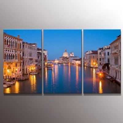 Venice Water City Lights 3 Pieces Canvas Print Wall Art Poster Home Decoration - Image 1 of 4
