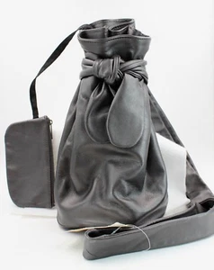 Ellen Tracy Vintage Linda Allard Gray Leather Bucket Back W/ Small Pouch NEW - Picture 1 of 12