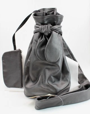 Ellen Tracy винтажный Linda Allard серый кожаный ведро назад с маленький мешочек новый - Изображение 1 из 4