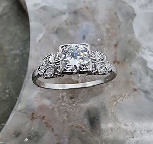 .900 Platinum .6 ctw Bright Diamond Iridium Art Deco Cluster Sz 7.5 Ring Pt 2404 - Picture 1 of 15