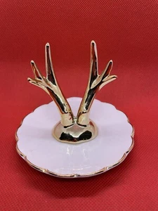 Weiß Porzellan/Keramik & Silber Farbe Geweih Schmuck Schale/Teller Ring Halter - Bild 1 von 4