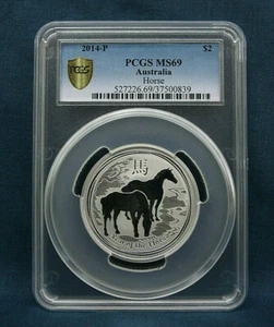 2014-P AUSTRALIAN  2 OZ. SILVER LUNAR YEAR OF THE HORSE PCGS MS69 GOLD SHIELD - Picture 1 of 3