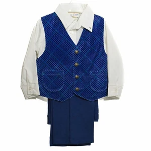 BT Kids 3pc Suit Set Blue Vest Trousers White Button Down Collared Shirt 2T NWT - Picture 1 of 5