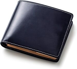 BRITISH GREEN Mens Bi Fold Wallet Bridle Leather Navy Holds up to 15 cards Japan