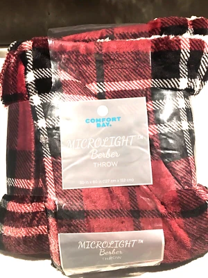 Manta Microlight Cuadros Granate Negro Blanco 50" X 60" Comfort Bay Berber Nueva Foto 1 de 4