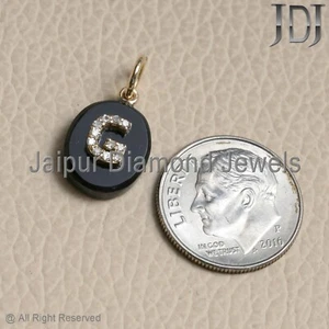 Natural Diamond Solid 18k Yellow Gold G Initial Onyx Gemstone Alphabet Pendant - Picture 1 of 11