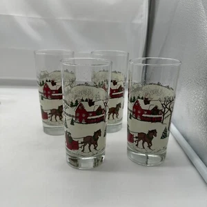 Bicchieri Bicchiere Libbey Natale Scena Villaggio Invernale 6,25” Vintage SET DI 4 - Foto 1 di 4