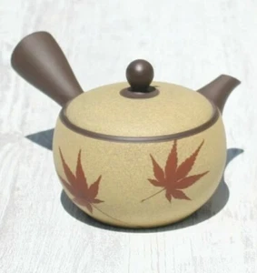 Tokoname ware Kyusu Japanese Teapot Brown mud Red Maple Beige 270ml Made - Japan - Picture 1 of 14