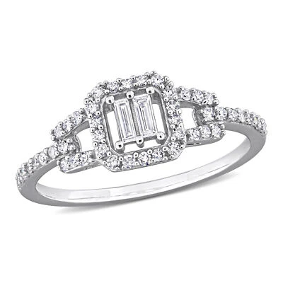 Amour 10K White Gold 1/3 CT TW Diamond Cluster Engagement Ring - Image 1 of 4