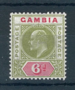 Gambia 1904 Edward VII 6d olive green stamp. Wmk. Multi Crown CA. Mint. Sg 64 - Picture 1 of 2