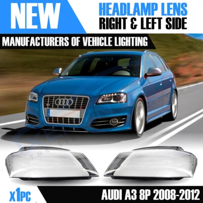 PARA AUDI A3 S3 8P RS3 LADO DERECHO E IZQUIERDO FARO FRONTAL LENTE CUBIERTA 2008-2012 UK Foto 1 de 4