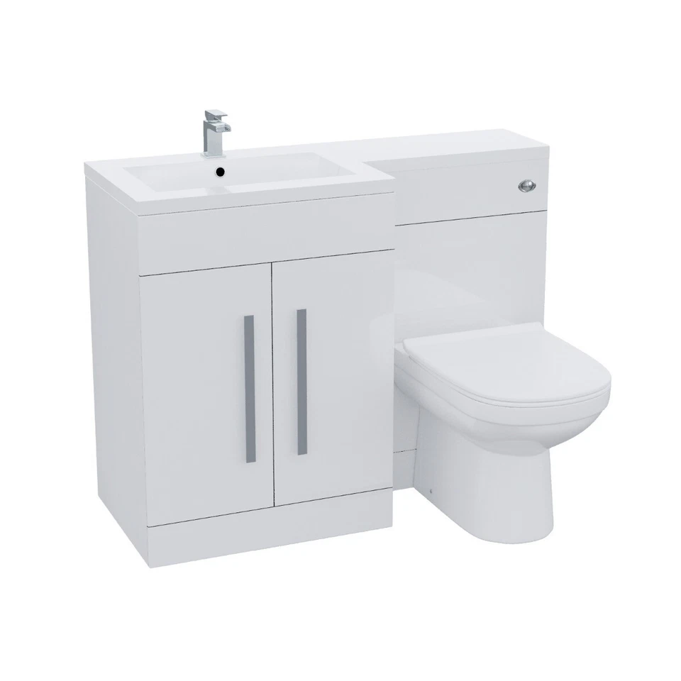 1100mm Left Hand Basin White Vanity Cabinet and WC Back to Wall Toilet | Aubery