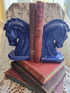 Fermalibri testa di cavallo blu cobalto vintage blu cobalto - Foto 1 di 14