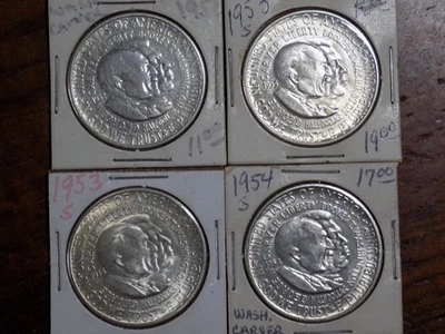 1952-P, 53-S, 54-S Washington/Carver Classic Commem Silver Half Dollars - XF, AU - Image 1 of 2