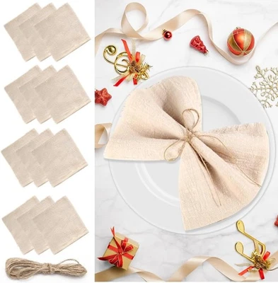 Stoffservietten Beige, 12 Stück Servietten Stoff 42 x 42 cm, Leinenservietten - Bild 1 von 4