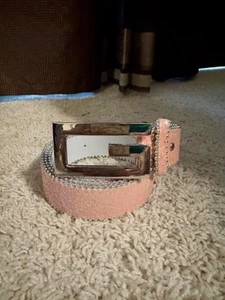 Pink Glitter Belt Women Western Bling Cowgirl G Silver Buckle Fashion Accessory - Picture 1 of 5