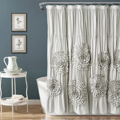72"x72" Light Gray Serena Ruffled Fabric Shower Curtain for Coquette Decor - Image 1 of 4