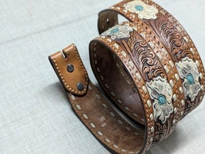 Vintage USA Made TOOLED Buckle Gürtel 36 Rindsleder WESTERN Leder TONY LAMA Floral - Bild 1 von 15