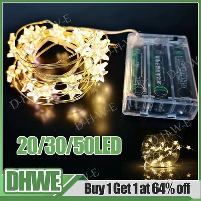 20-50 LED Star Fairy String Lights Indoor Battery Wedding Party Bedroom Decor UK - Image 1 of 4