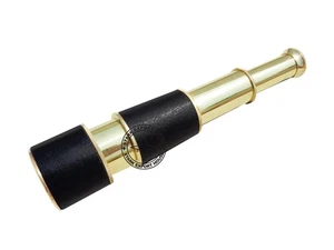 Brass Marine Handheld Spyglass Brass Telescope Binoculars Black Lather 8-inch BH - Picture 1 of 6