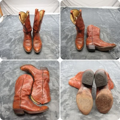Tony Lama Cowboy Boots Men 9 EE Brown Genuine Leather Western Block Pull-On VTG - Image 1 of 4