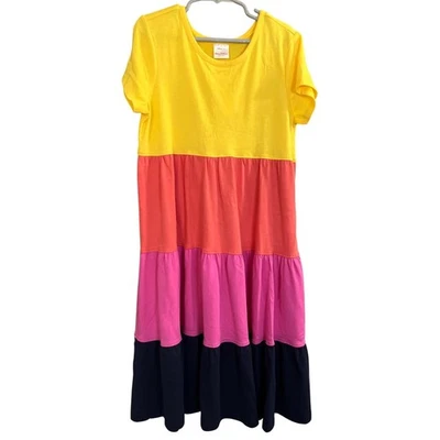 NWT Hanna Andersson Colorblock Tiered Twirl Power Maxi Dress Girls 8 Play Summer - Image 1 of 4