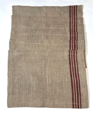 Crate and Barrel Easton Linen Placemats Red Ticking Stripe French Country Set 6 - Image 1 of 3