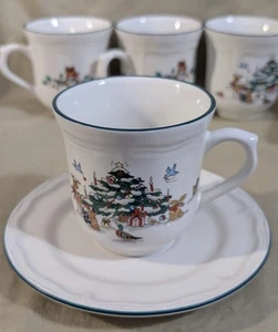 MING PAO Woodland Weihnachten Set (4) Kaffee Tee Tassen Becher mit Untertasse Feiertage Neu - Bild 1 von 7