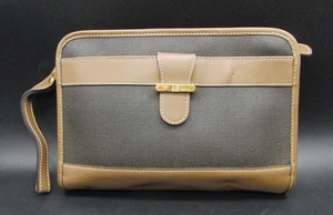 Dunhill Brown Textured Faux Leather & Canvas Clutch Toiletry Bag L26cm x W16cm - Picture 1 of 9