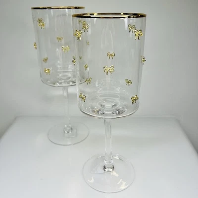 Juego de 2 copas de vino de Navidad con lazo dorado estrás elegante bar de cócteles Foto 1 de 4