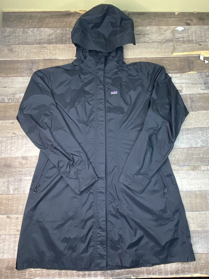 Chaqueta Patagonia Chaqueta Larga con Capucha Negra Cremallera Completa Parka Mujer XL Viento Foto 1 de 4