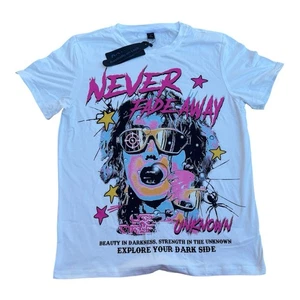 ROMWE Never Fade Away Graphic Tee NWT Pop Art Neon Streetwear Shirt Small - Picture 1 of 9
