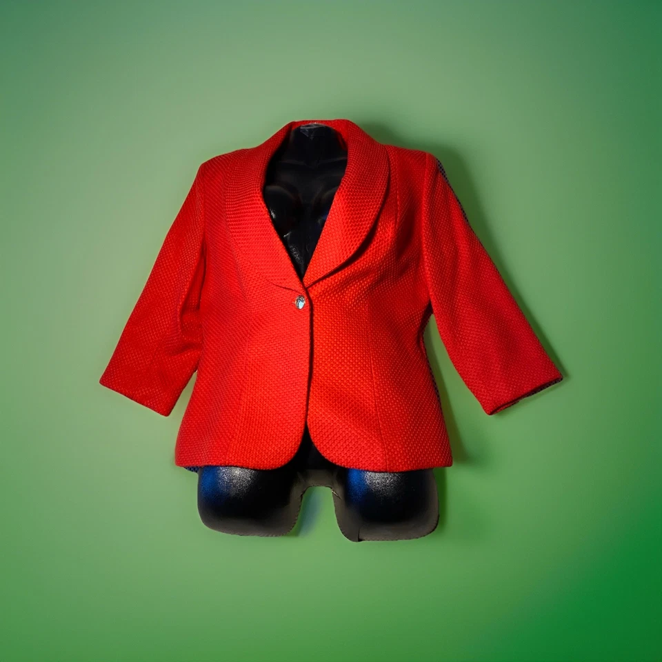 Chaqueta Blazer Bob Mackie Studio Mujer 14 Rojo Texturizado Botón Forrado Carrera Foto 1 de 4