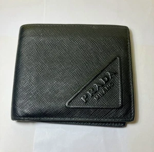 PRADA Mens Wallet Saffiano Leather Bifold Black 100% Authentic Card Travel - Picture 1 of 16