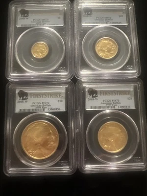 2008-W 4 COIN SET BURNISHED BUFFALO PCGS MS70 SP70 FIRST STRIKE $5 $10 $25 $50 - Image 1 of 4