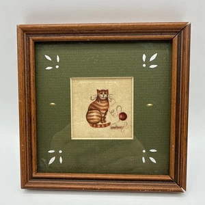 Gato atigrado naranja jugando con teorema de hilo pintura Jean Henry enmarcada 5,75" - Imagen 1 de 8