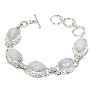 Bracciale gioiello argento sterling 925 fatto a mano pietra di luna arcobaleno misura 7-8" - Foto 1 di 1