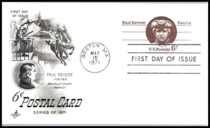 1971 Postal Card 6c Sc UX58 Paul Revere FDC with ArtCraft cachet Boston MA - Picture 1 of 1