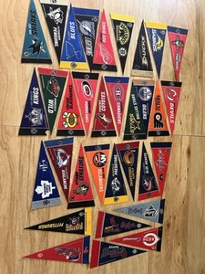 33 Vtg Rico Tag Express Mini 4x9 NHL & MLB Pennant Banners Felt Wall Art Logos - Picture 1 of 9