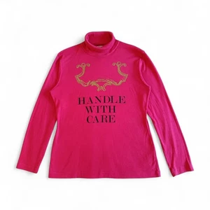 Moschino Jeans Vintage 1990s Ironic "Handle With Care" Rare Turtleneck Jumper XL - Picture 1 of 13