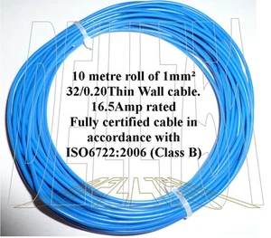 1mm sq. BLUE AUTO CABLE 16.5AMP 10mtr pack - Picture 1 of 1