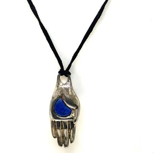 Vtg Sterling RLM Robert Lee Morris Hand Lapis Lazuli Pendant Cord Necklace sz 36 - Picture 1 of 8
