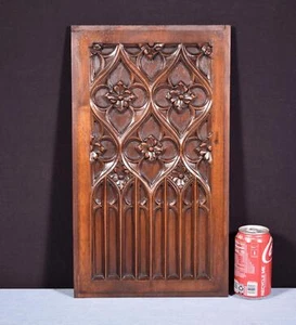 French Antique Gothic Revival Panel in Solid Walnut Wood Salvage Late 1800's - Picture 1 of 12
