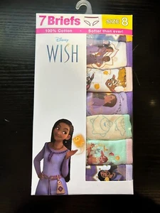 New Disney Wish Girls 100% Cotton 7 Briefs Panties Size 8 - Picture 1 of 2